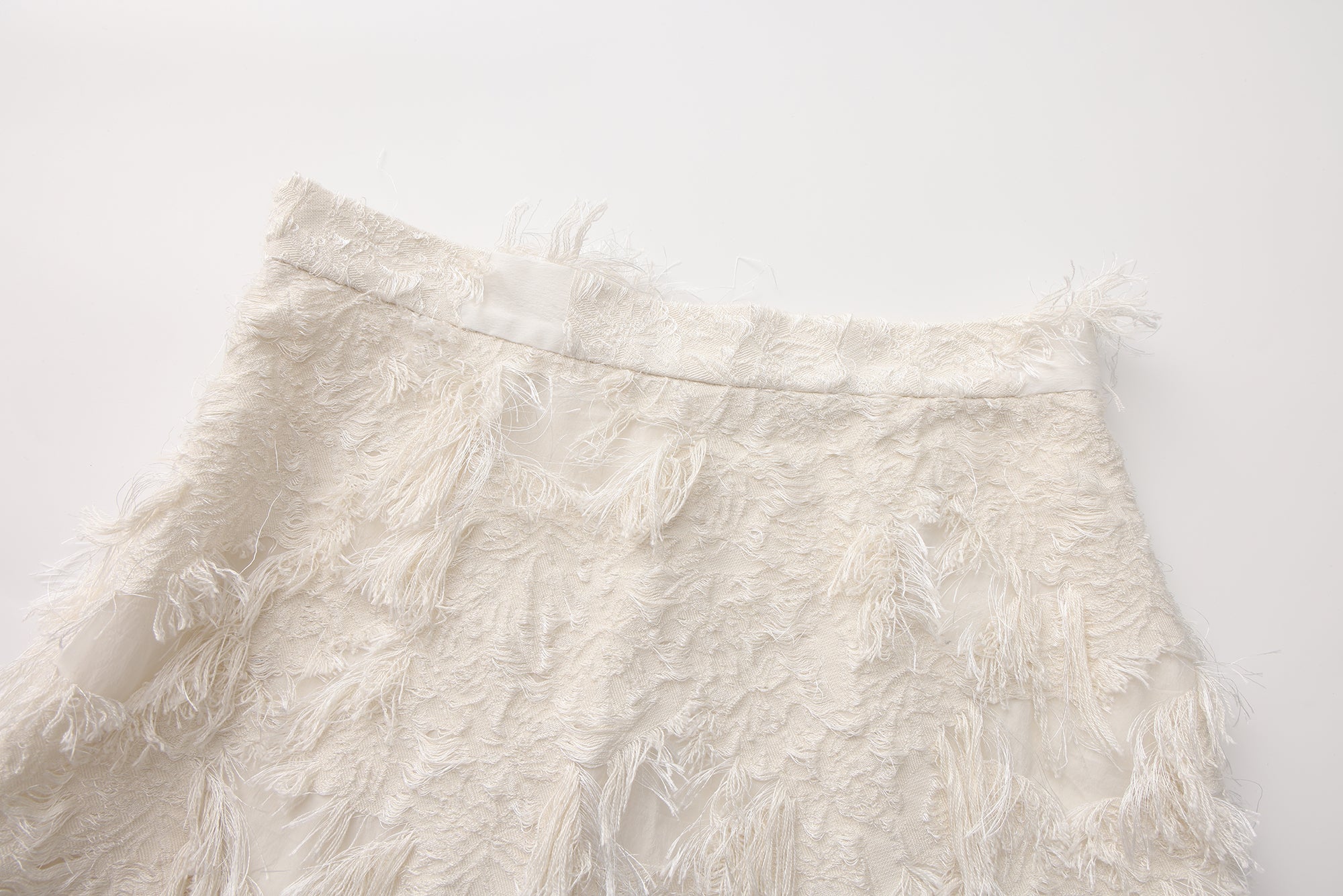 White Textured Fringe Skirt