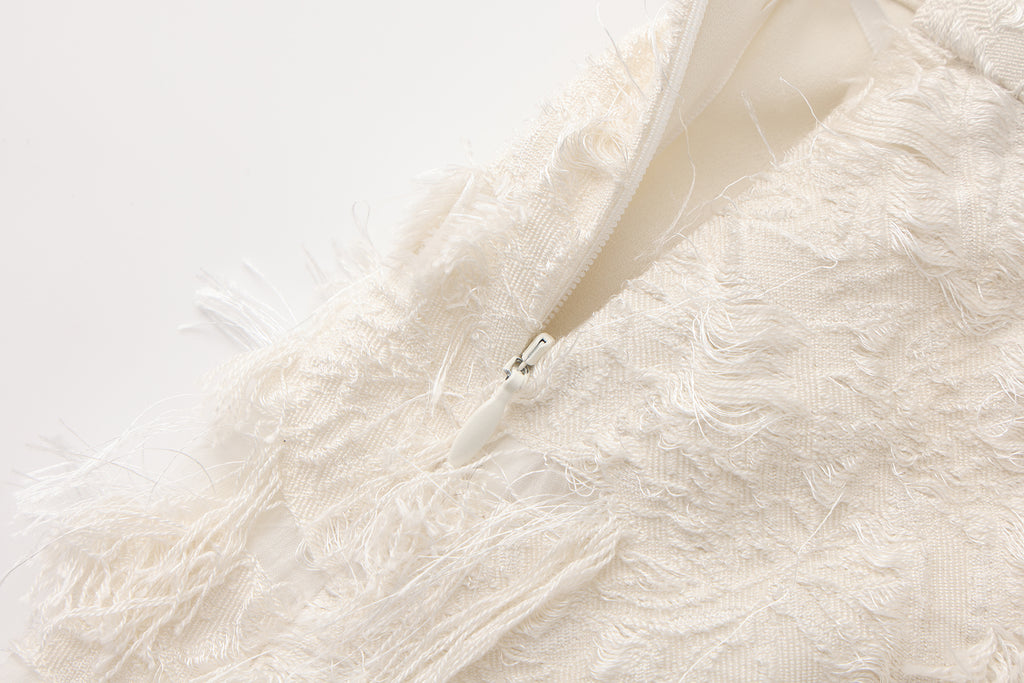 White Textured Fringe Skirt