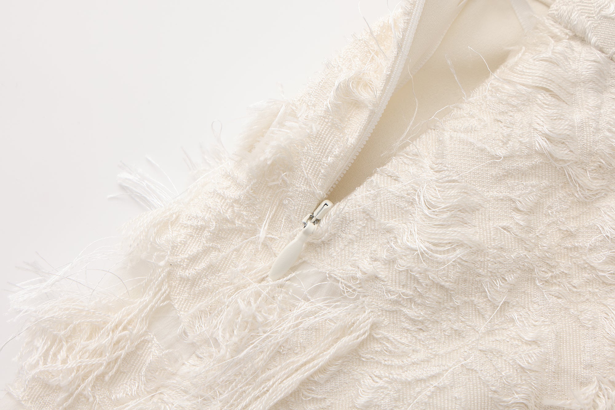 White Textured Fringe Skirt