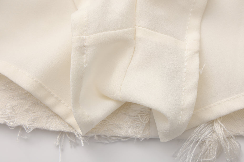 White Textured Fringe Skirt