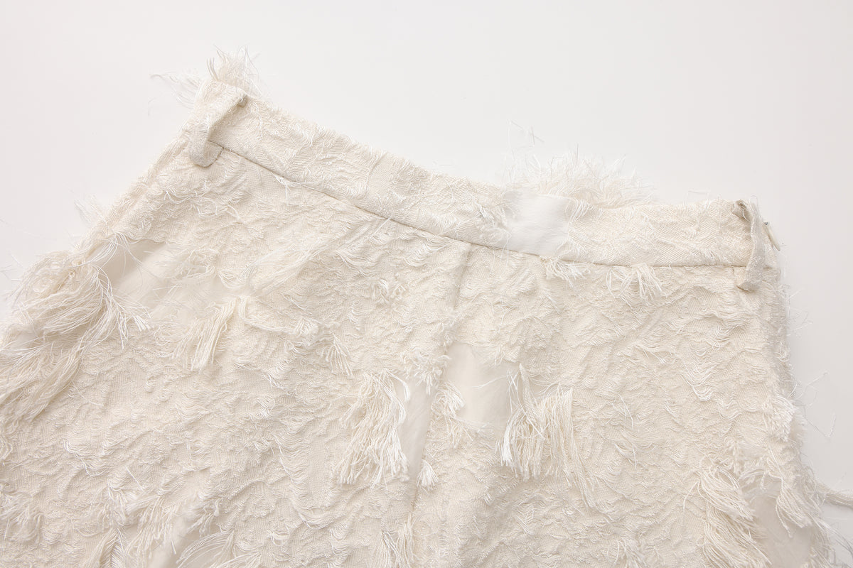 White Textured Fringe Skirt