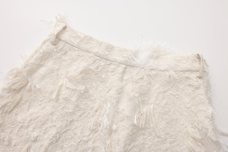White Textured Fringe Skirt