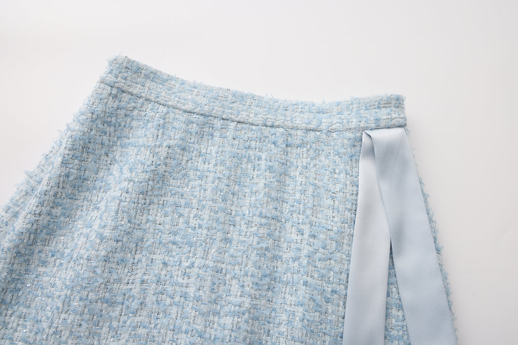 Blue Tweed Pencil Skirt