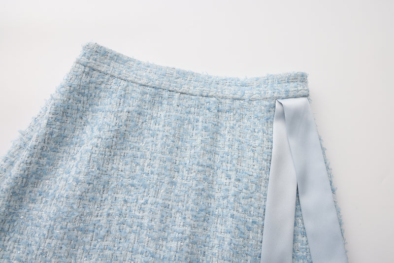 Blue Tweed Pencil Skirt