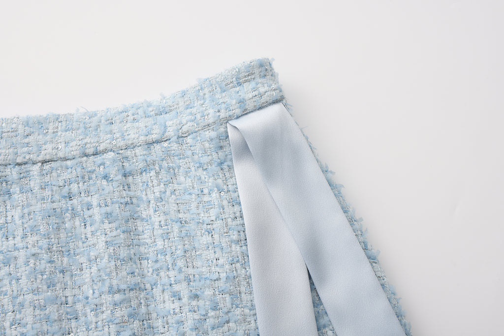 Blue Tweed Pencil Skirt