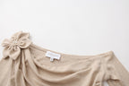 Light Camel One-Shoulder Iris Floral Knit Top