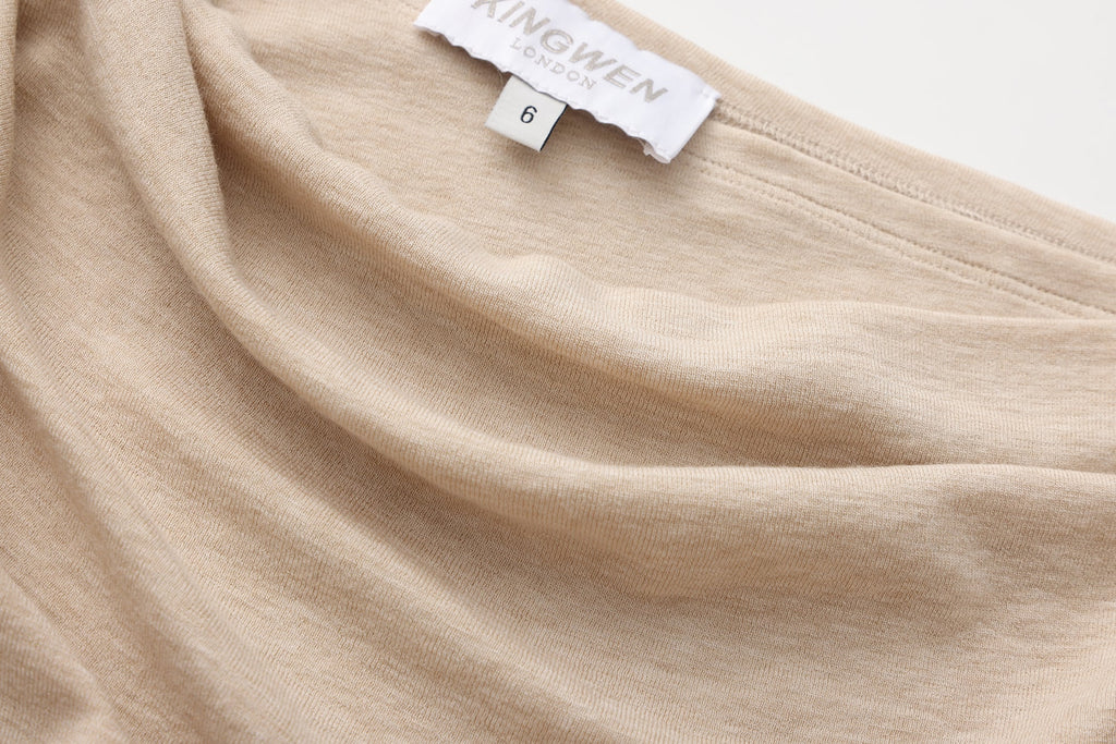 Light Camel One-Shoulder Iris Floral Knit Top