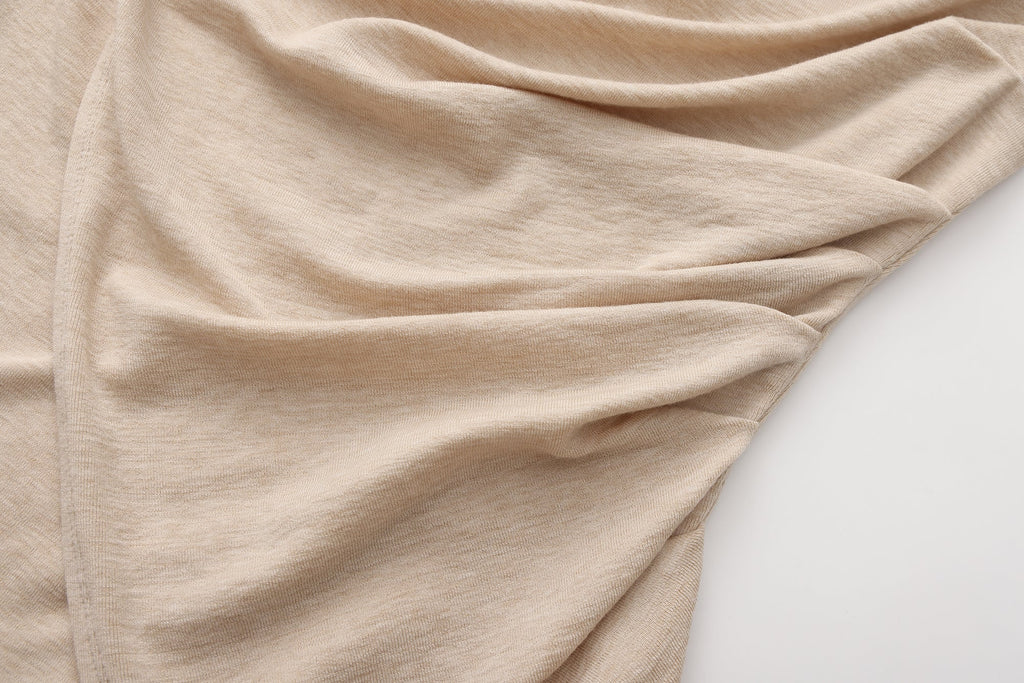 Light Camel One-Shoulder Iris Floral Knit Top