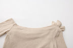 Light Camel One-Shoulder Iris Floral Knit Top