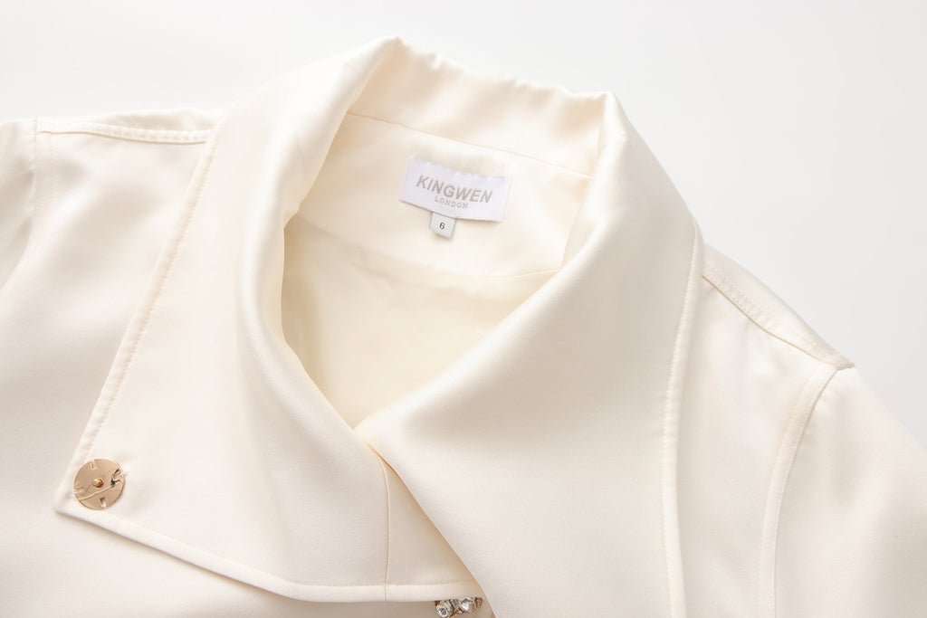 White Stand Collar Double-Breasted Chain Trench Coat