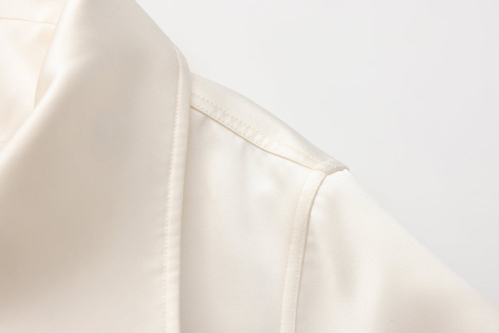 White Stand Collar Double-Breasted Chain Trench Coat