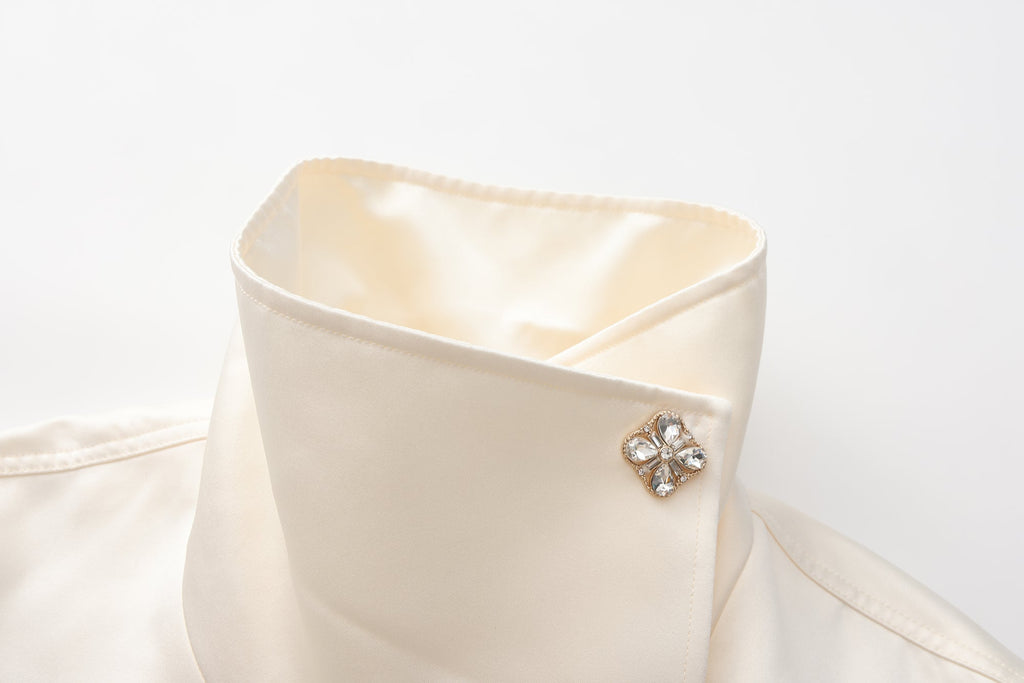 White Stand Collar Double-Breasted Chain Trench Coat
