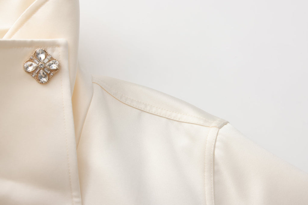 White Stand Collar Double-Breasted Chain Trench Coat
