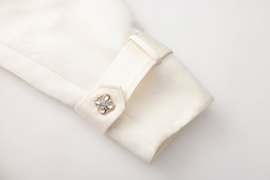 White Stand Collar Double-Breasted Chain Trench Coat