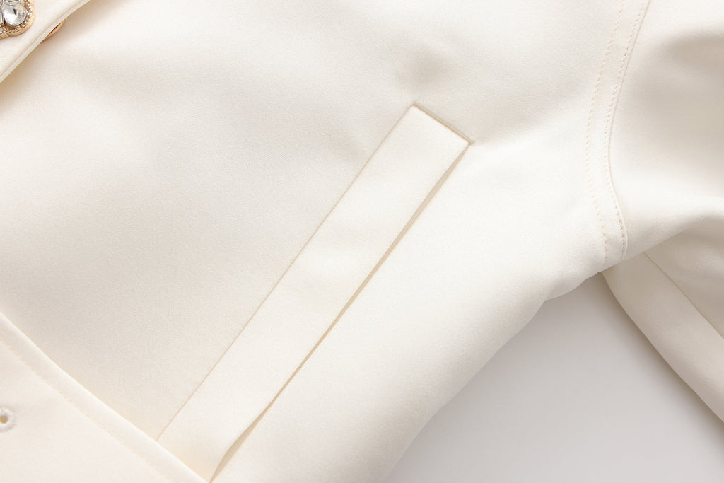 White Stand Collar Double-Breasted Chain Trench Coat
