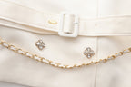 White Stand Collar Double-Breasted Chain Trench Coat