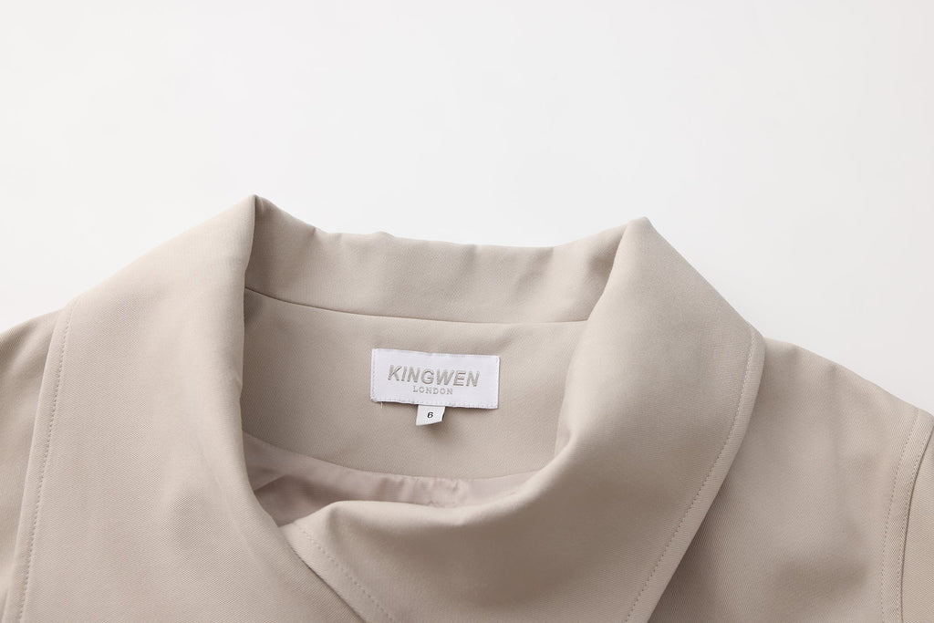 Light Grey Stand Collar Double-Breasted Chain Trench Coat