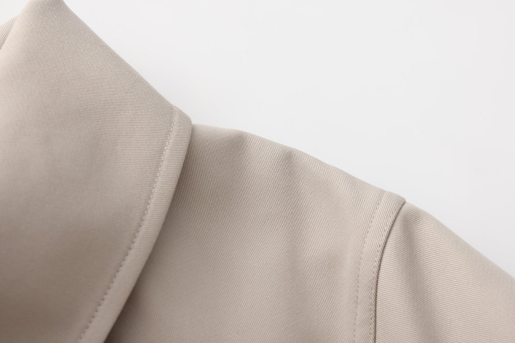 Light Grey Stand Collar Double-Breasted Chain Trench Coat