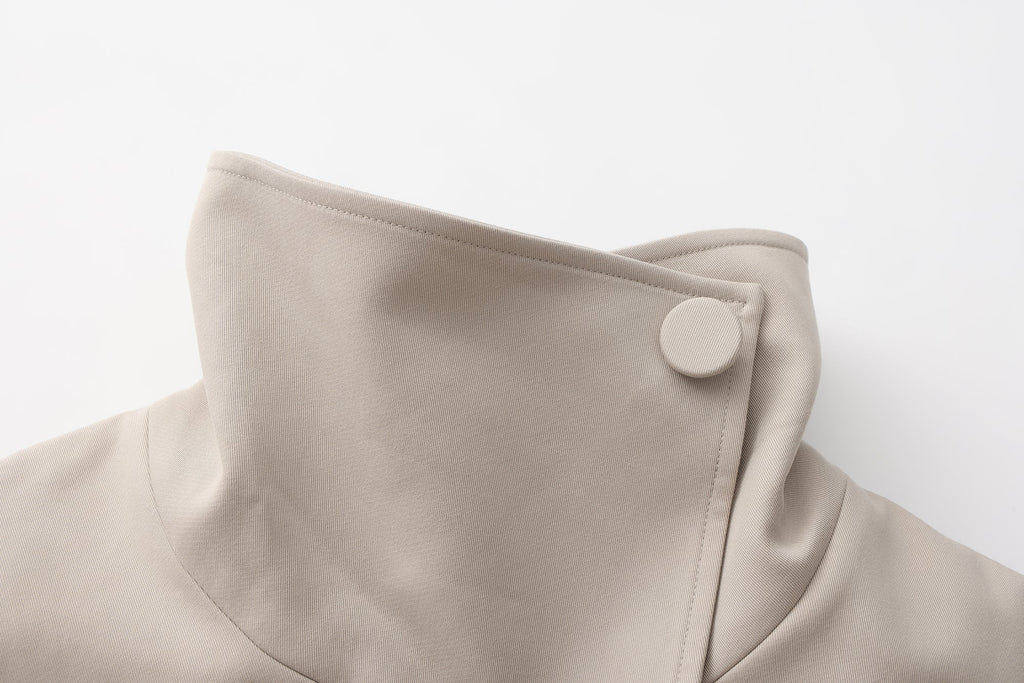 Light Grey Stand Collar Double-Breasted Chain Trench Coat