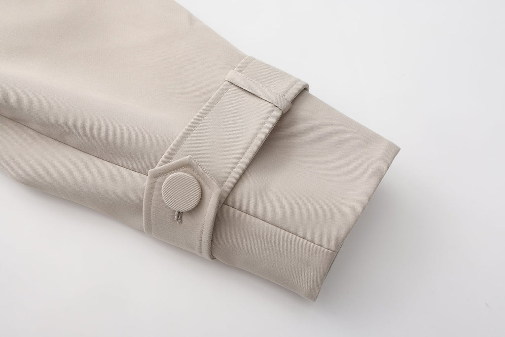 Light Grey Stand Collar Double-Breasted Chain Trench Coat