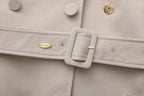 Light Grey Stand Collar Double-Breasted Chain Trench Coat