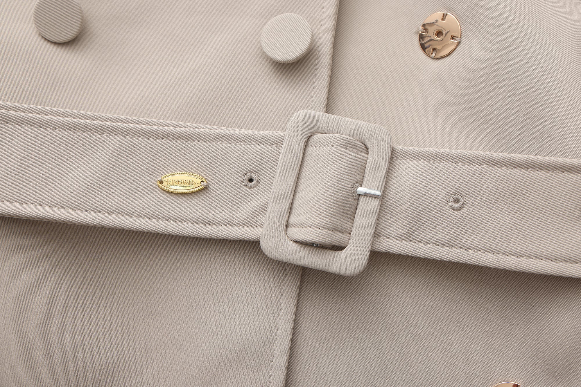 Light Grey Stand Collar Double-Breasted Chain Trench Coat