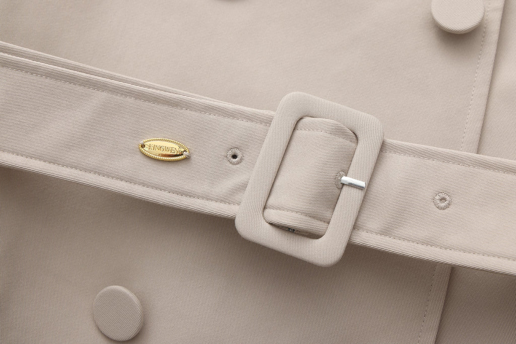 Light Grey Stand Collar Double-Breasted Chain Trench Coat