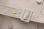 Light Grey Stand Collar Double-Breasted Chain Trench Coat