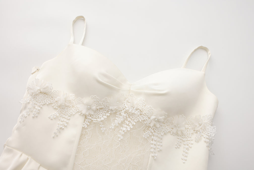 WHITE SANTINE LACE DRESS
