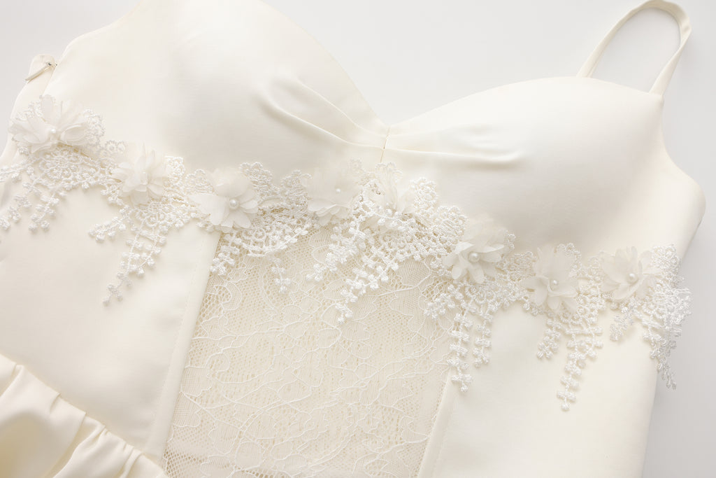 WHITE SANTINE LACE DRESS