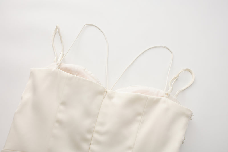 WHITE SANTIN FITTED DRESS