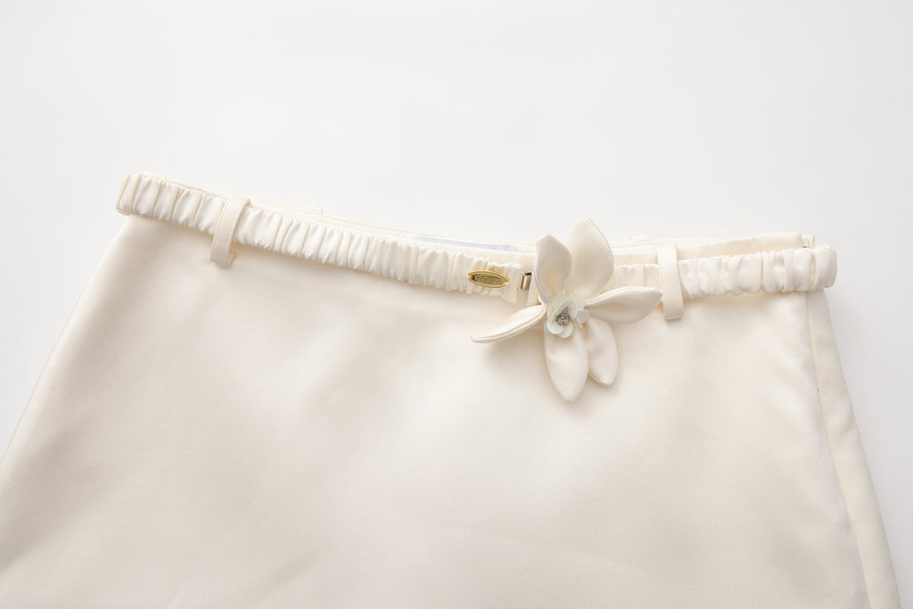White A-Line Skirt with Beaded