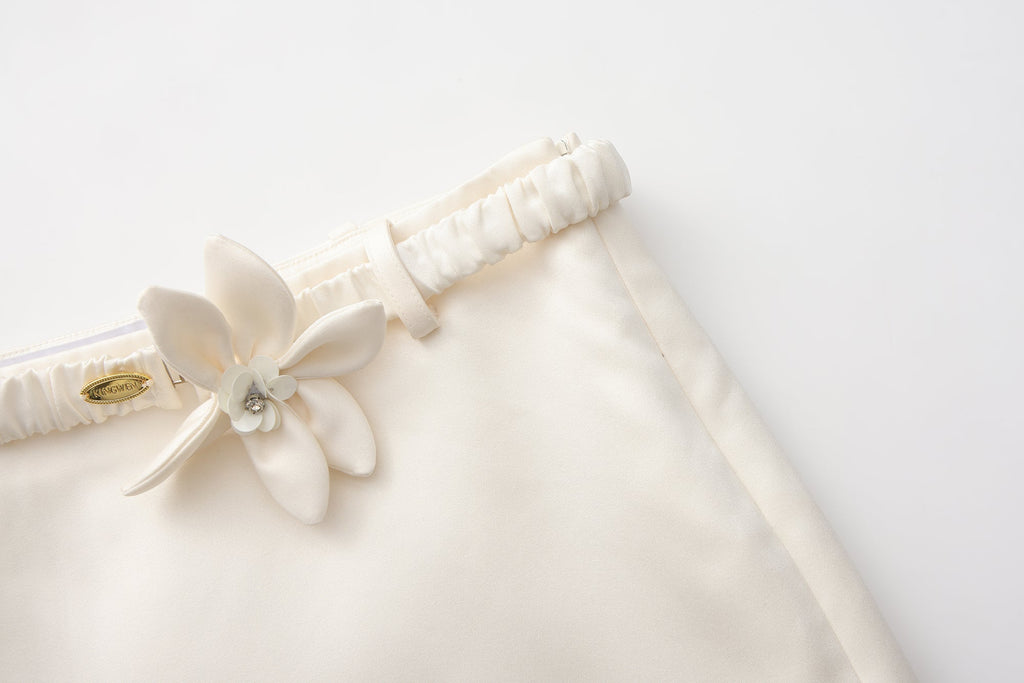 White A-Line Skirt with Beaded