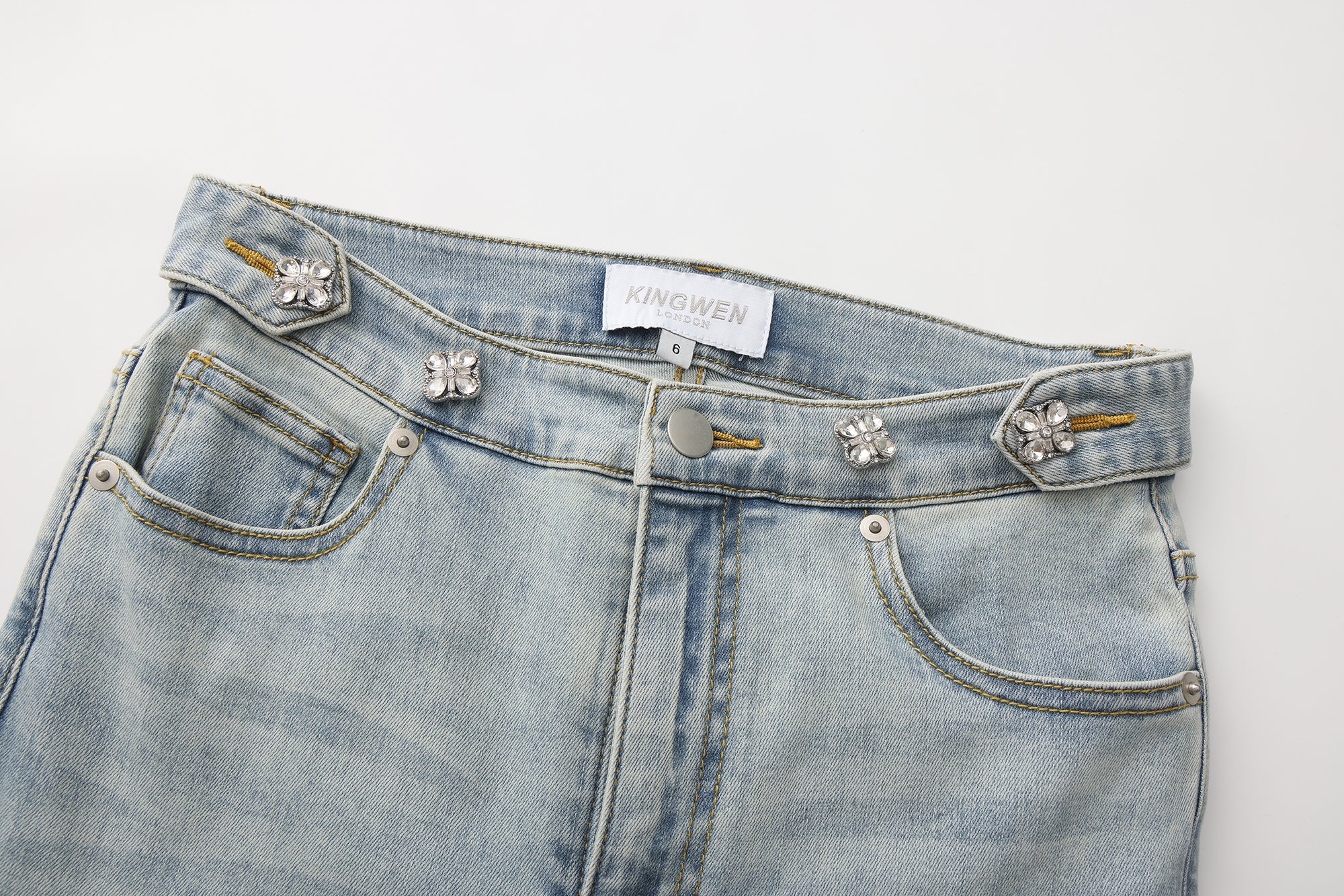 Light Blue Slim Fit Flare Jeans with Metal Buckle