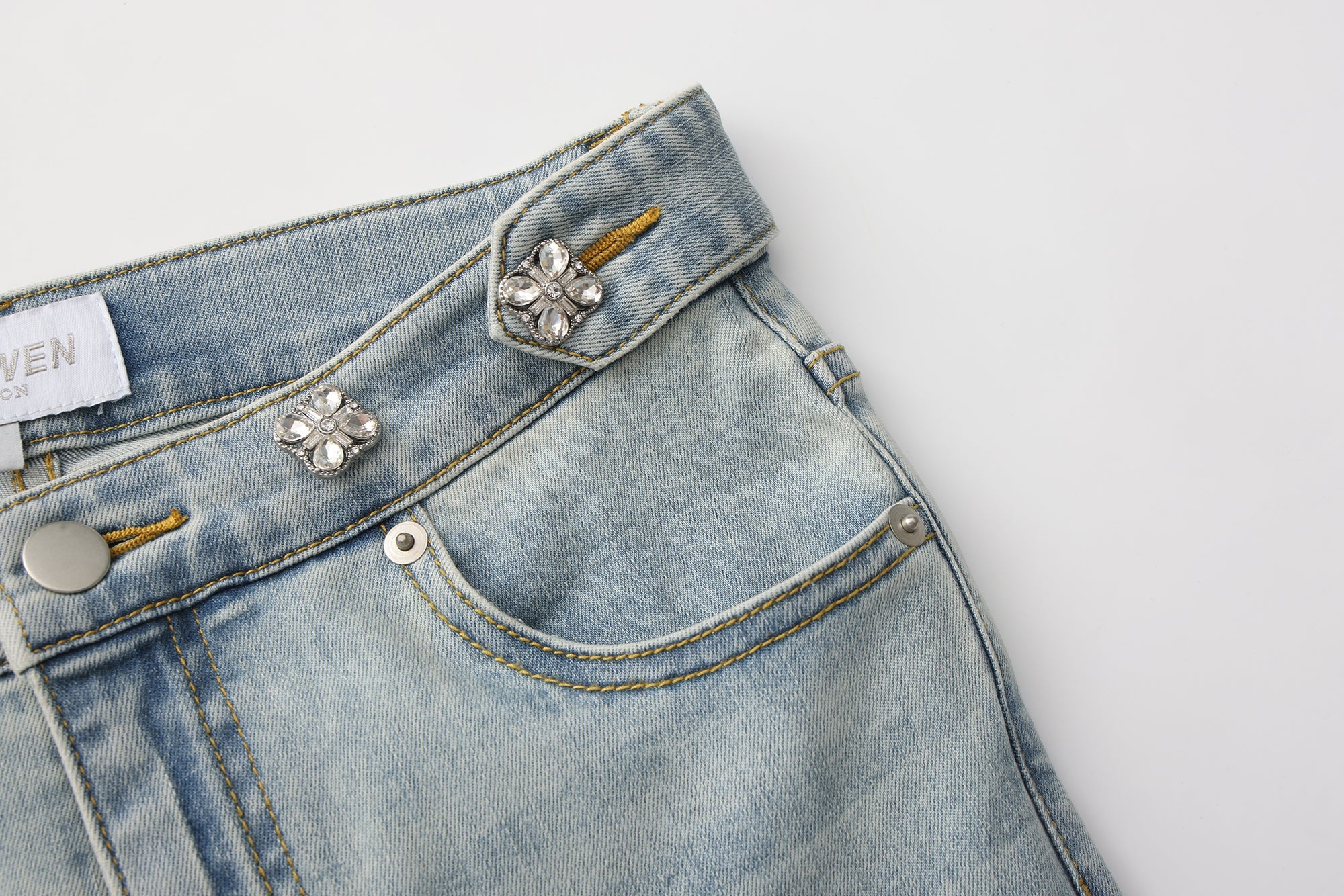 Light Blue Slim Fit Flare Jeans with Metal Buckle