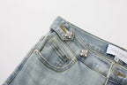 Light Blue Slim Fit Flare Jeans with Metal Buckle