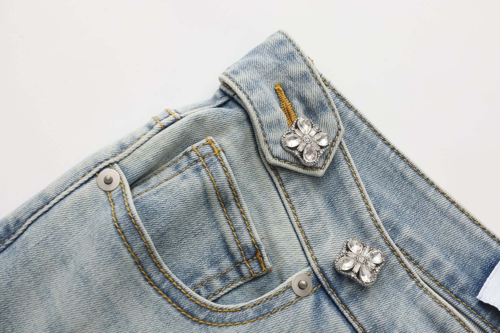 Light Blue Slim Fit Flare Jeans with Metal Buckle