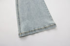 Light Blue Slim Fit Flare Jeans with Metal Buckle