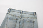 Light Blue Slim Fit Flare Jeans with Metal Buckle