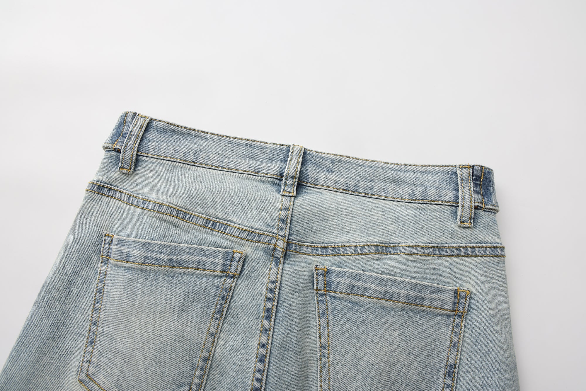 Light Blue Slim Fit Flare Jeans with Metal Buckle