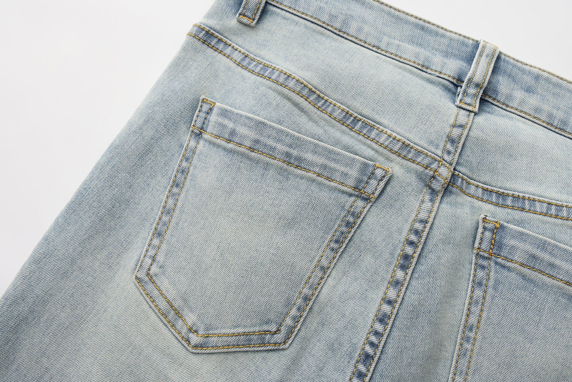 Light Blue Slim Fit Flare Jeans with Metal Buckle