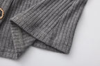 Grey Spliced Furry Collar Gold Button Cardigan
