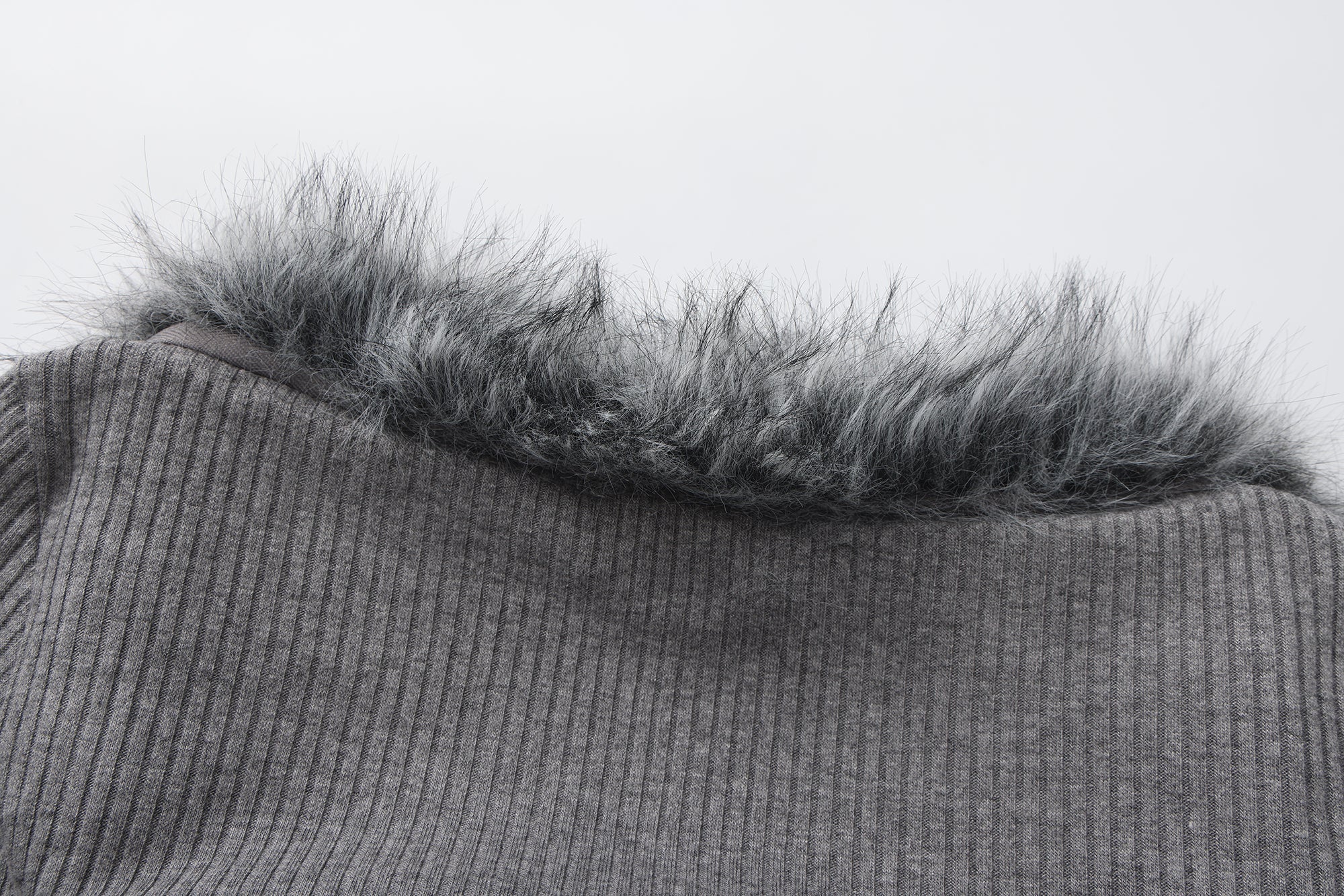 Grey Spliced Furry Collar Gold Button Cardigan