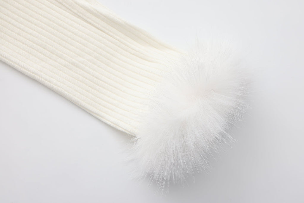 White Spliced Furry Collar Gold Button Cardigan