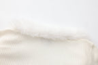 White Spliced Furry Collar Gold Button Cardigan