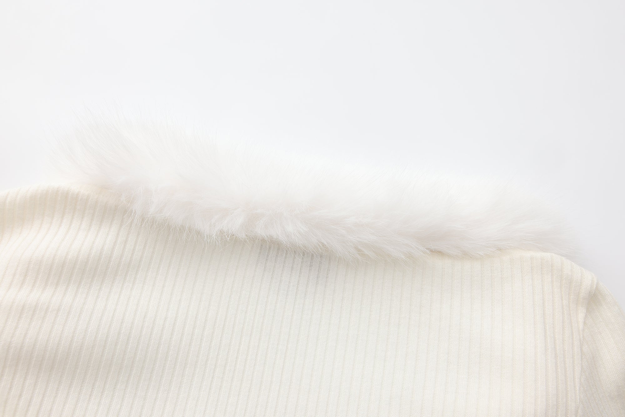 White Spliced Furry Collar Gold Button Cardigan