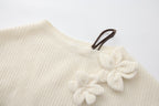 White Off-Shoulder Leather Buckle Iris Pattern Sweater