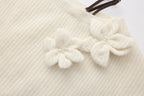 White Off-Shoulder Leather Buckle Iris Pattern Sweater
