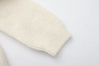 White Off-Shoulder Leather Buckle Iris Pattern Sweater