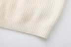 White Off-Shoulder Leather Buckle Iris Pattern Sweater